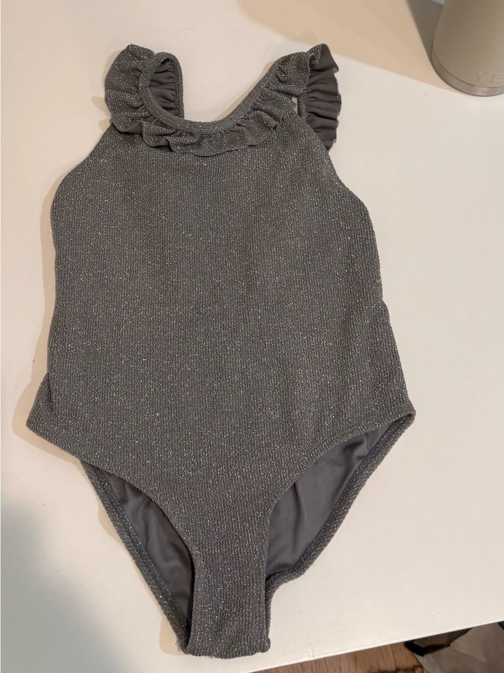 Rylee + Cru Sparkle Ruffle Shoulder One-Piece - Gray